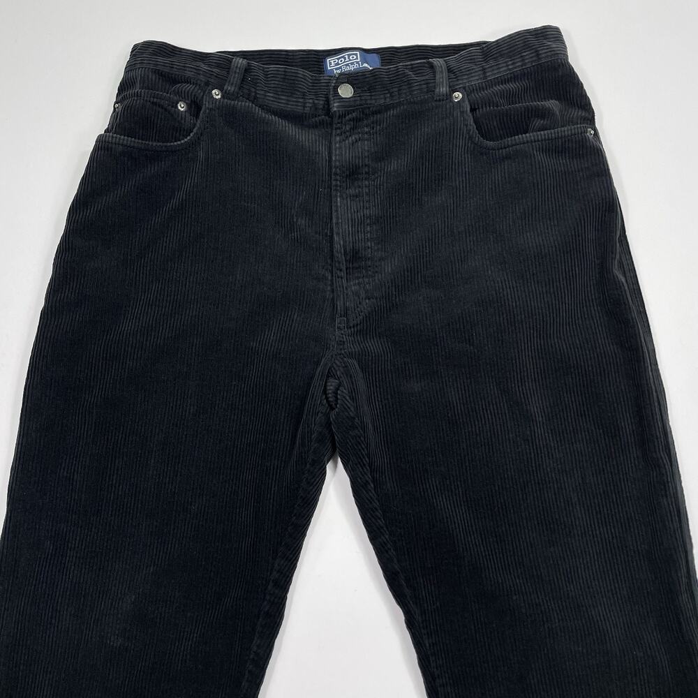 VTG Polo Ralph Lauren Pants Mens 35x32 (Fits 33x26.5) Corduroy Black Preppy 90s